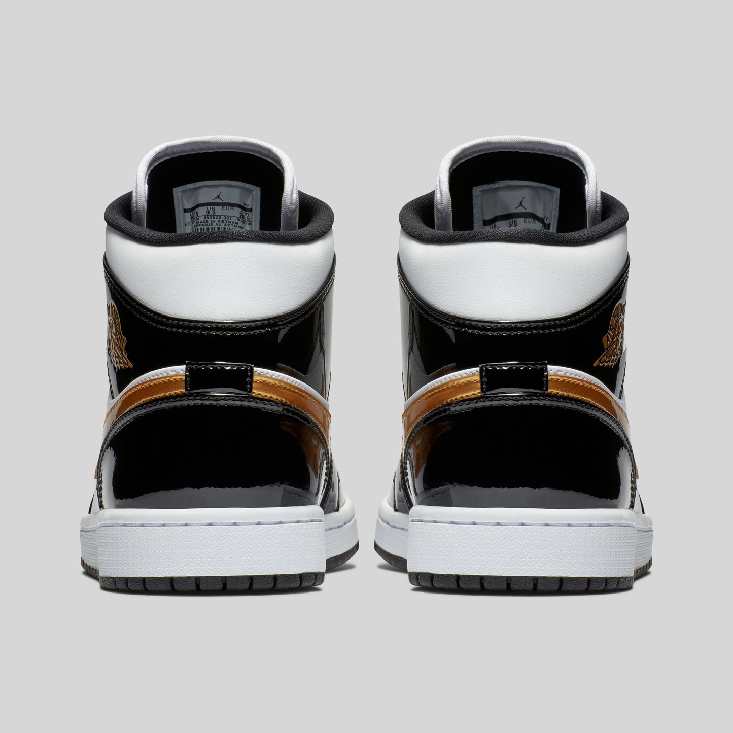 Air Jordan 1 Mid Patent Black White Gold