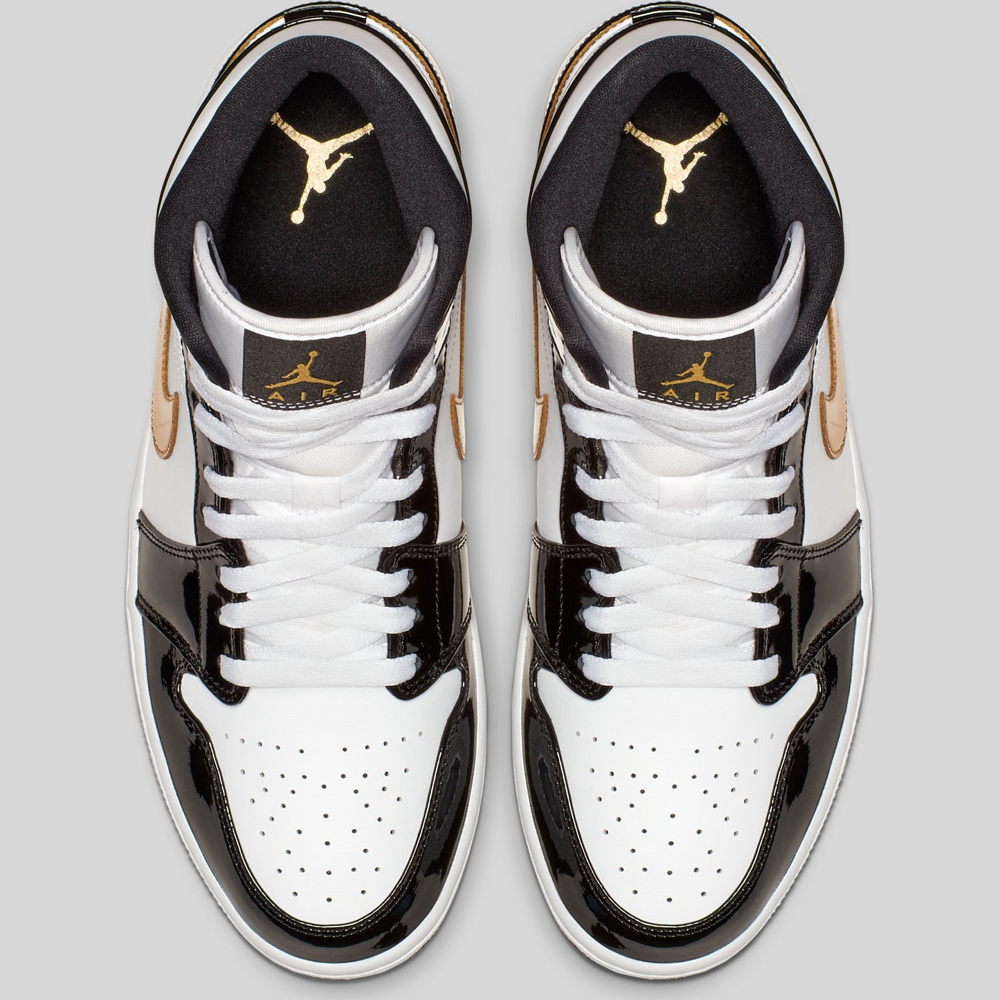 Air Jordan 1 Mid Patent Black White Gold