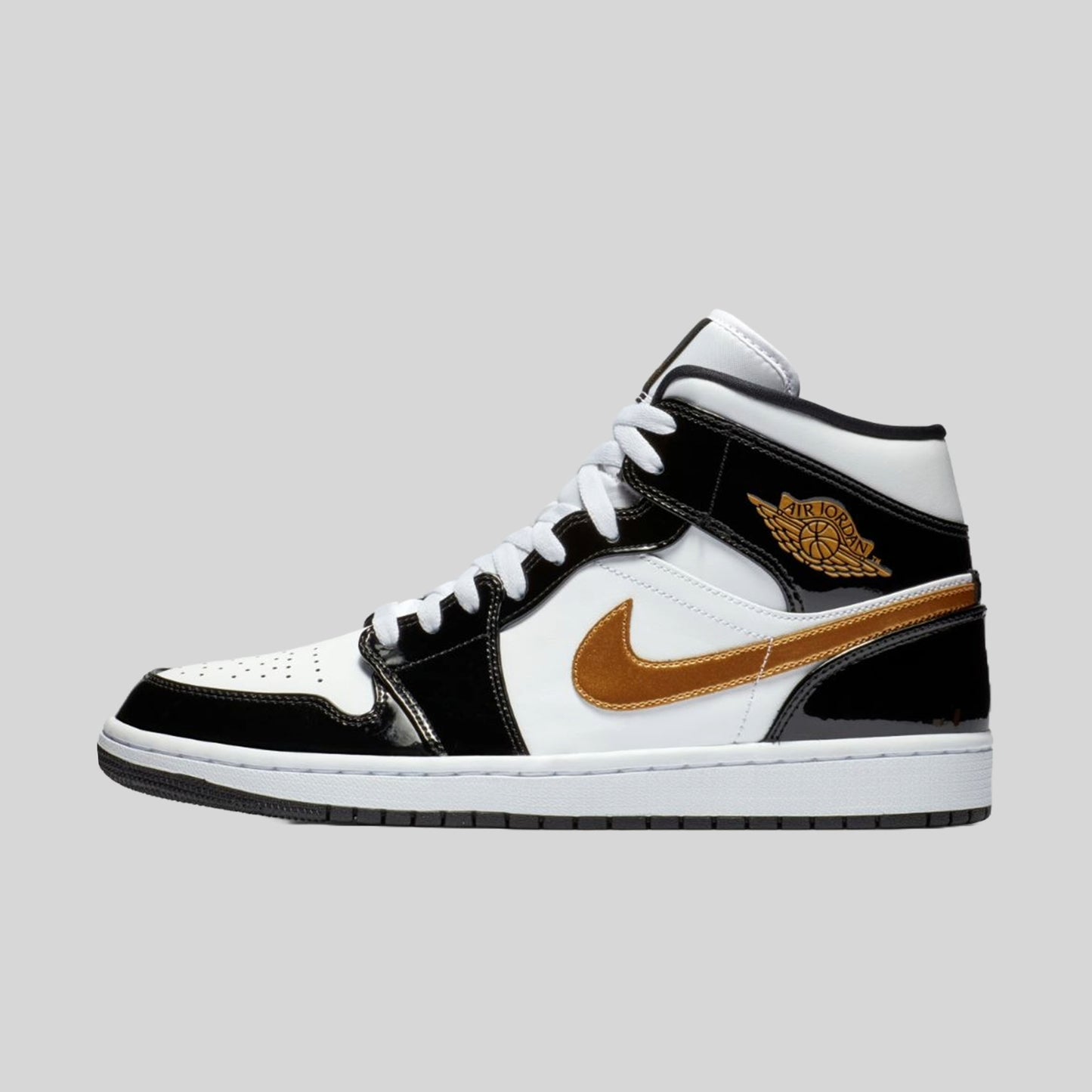 air jordan 1 mid patent black white gold 852542-007
