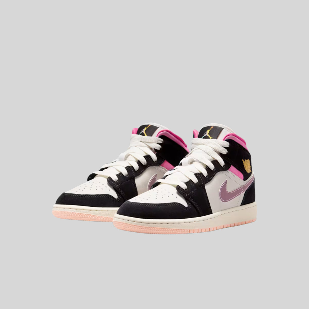 Air Jordan 1 Mid SE Black Pinksicle University Gold (GS)